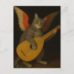 Gevleugelde muzikant kat speelt luthart            briefkaart