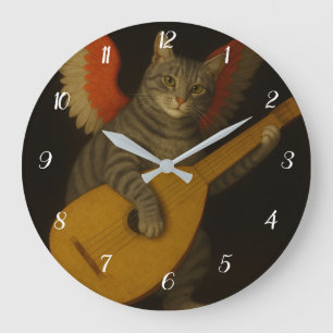 Gevleugelde muzikant kat speelt luthart grote klok