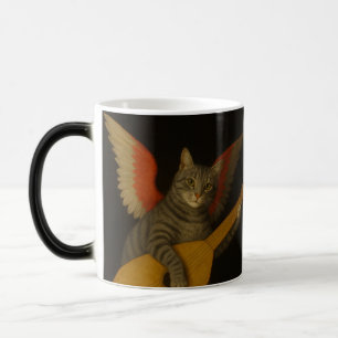 Gevleugelde muzikant kat speelt luthart magische mok