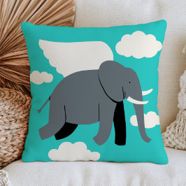 Gevleugelde Olifant Vliegend in Turquoise Blauwe L Kussen