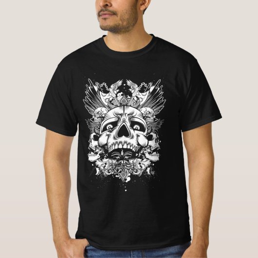 Gevleugelde Reaper Skulls – Dark Gothic Death Desi T-shirt (Voorkant)