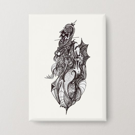 Gevleugelde Rider, inkt tekening, Badge Button (Voorkant)