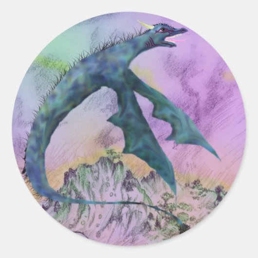 Gevleugelde slang blauw Paarse draak monster repti Ronde Sticker (Voorkant)