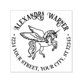 Gevleugelde Unicorn Line Art Ronde Naam Retouradre Zelfinktende Stempel (Design)