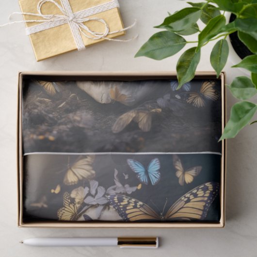 Gevleugelde zielen, vlinders & Gotische schedel Tissuepapier (Geschenk)