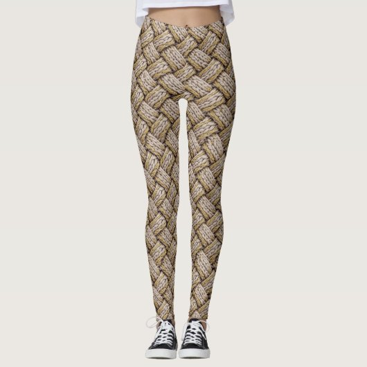 Gevlochten Brei Structuur – Warm Beige (3) Leggings (Voorkant)