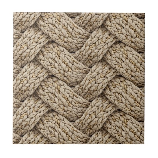 Gevlochten Brei Structuur – Warm Beige Tegeltje (Voorkant)
