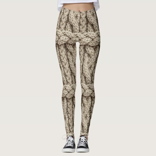 Gevlochten Gebreide Structuur – Warm Beige (4) Leggings (Voorkant)