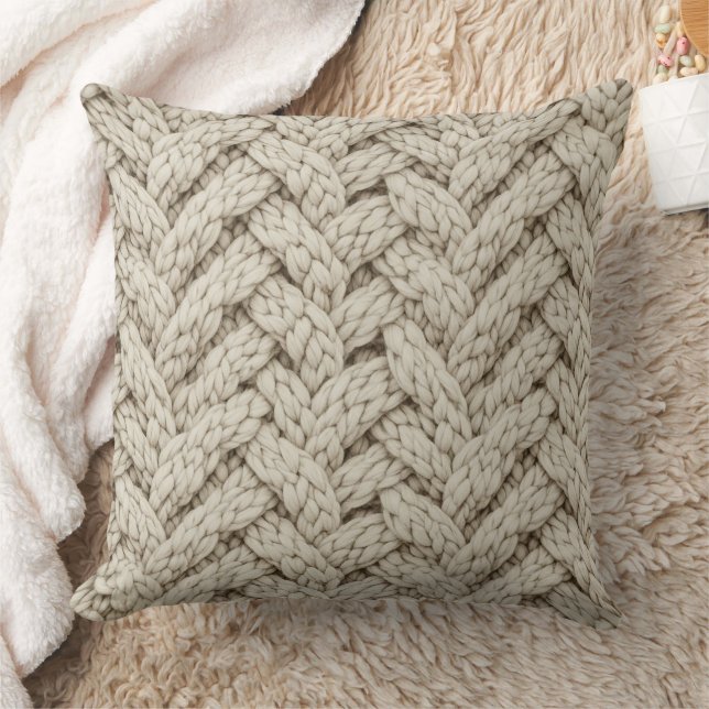 Gevlochten Gebreide Textuur – Warm Beige (2) Kussen (Deken)