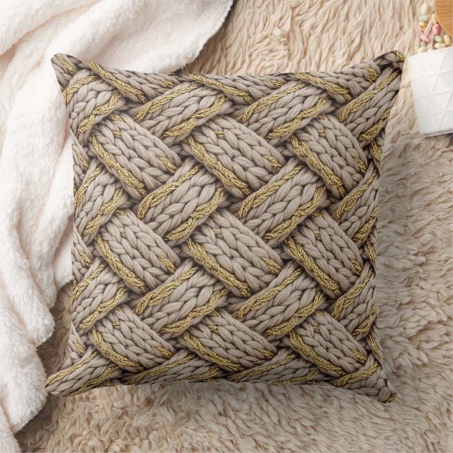 Gevlochten Gebreide Textuur – Warm Beige (3) Kussen (Deken)