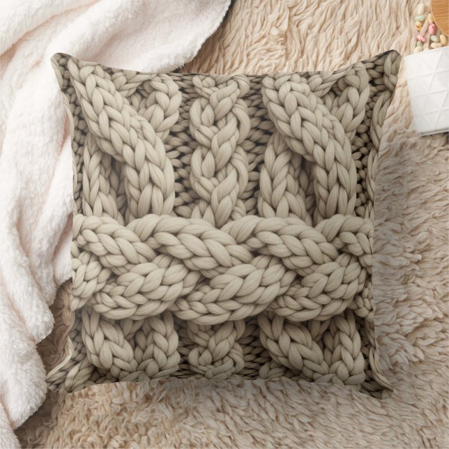 Gevlochten Gebreide Textuur – Warm Beige (4) Kussen (Deken)