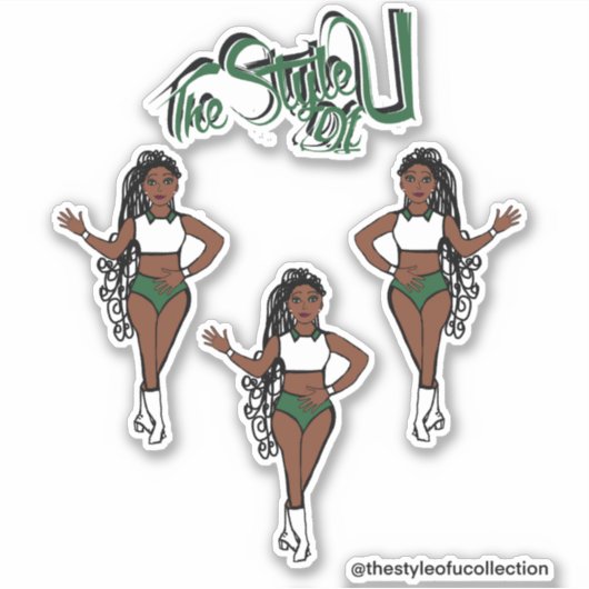 Gevlochten Majorette / Dancer Stickers Groen (Voorkant)