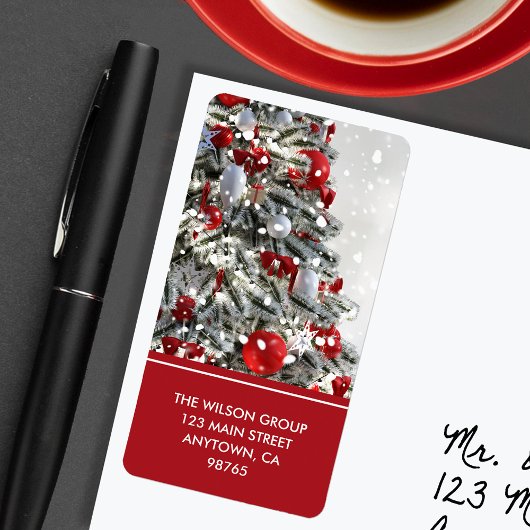 Gevlokte kerstboom retouradres etiket