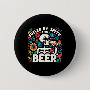 Gevoed door bier en Halloween Skeleton Floral Ronde Button 5,7 Cm