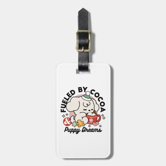Gevoed door cacao en puppydromen - Schattigee wint Bagagelabel (Voorkant verticaal)