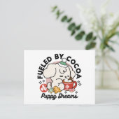 Gevoed door cacao en puppydromen - Schattigee wint Feestdagenkaart (Staand voorkant)