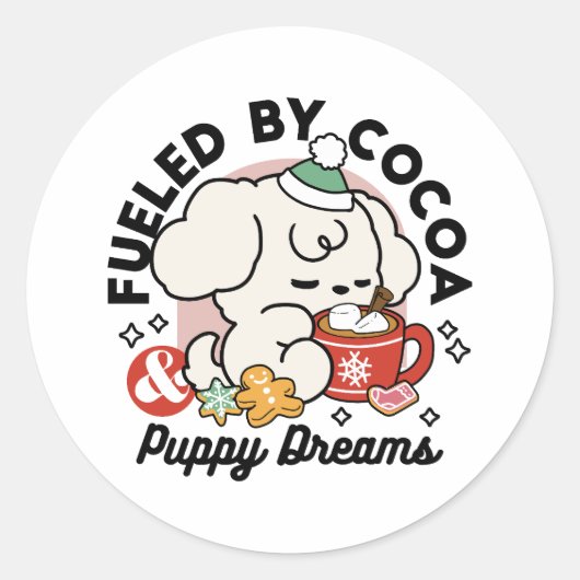 Gevoed door cacao en puppydromen - Schattigee wint Ronde Sticker (Voorkant)