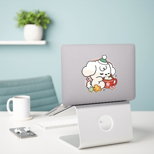 Gevoed door cacao en puppydromen - Schattigee wint Sticker (Laptop op bureau)
