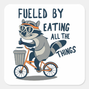Gevoed door het eten van alle dingen Racoon Cyclin Vierkante Sticker