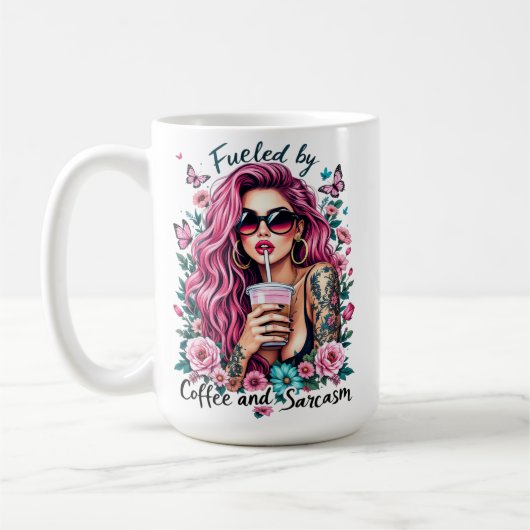 Gevoed door koffie en sarcasme koffiemok (Links)