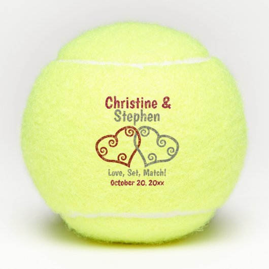 Gevoegd Hearts Wedding Tennis Favor Tennisballen (Voorkant)