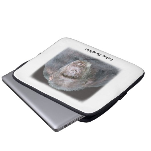 Gevoel Doordachte Chimpansee Laptop Hoesje Laptop Sleeve (Voorkant onderkant)