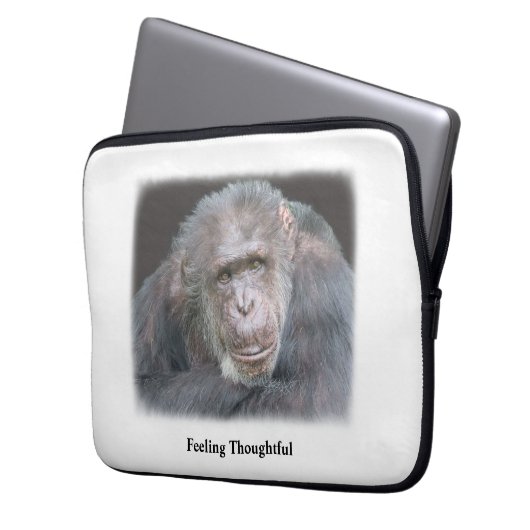 Gevoel Doordachte Chimpansee Laptop Hoesje Laptop Sleeve (Voorkant Links)
