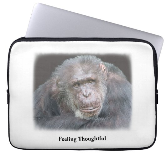 Gevoel Doordachte Chimpansee Laptop Hoesje Laptop Sleeve (Voorkant)
