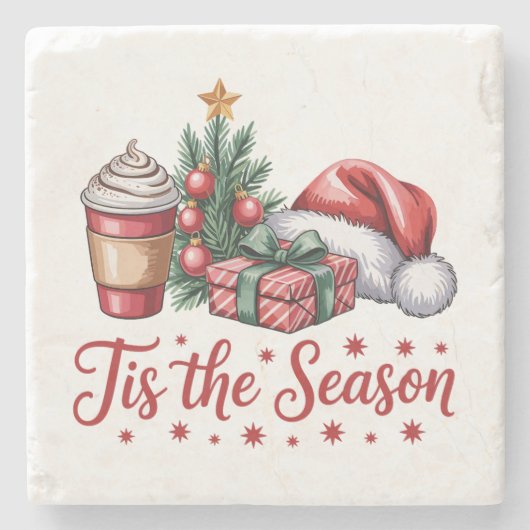 Gevoel Jolly Christmas Tree Hot Cocoa Holiday Stenen Onderzetter (Voorkant)