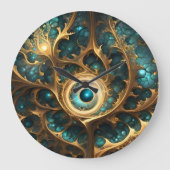 Gevoel van gezicht Blauwgroen en gouden fractal Ab Grote Klok (Voorkant)
