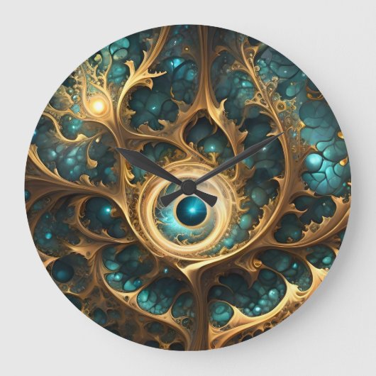 Gevoel van gezicht Blauwgroen en gouden fractal Ab Grote Klok (Voorkant)
