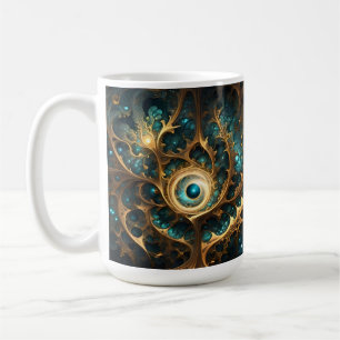 Gevoel van gezicht Blauwgroen en gouden fractal Ab Koffiemok