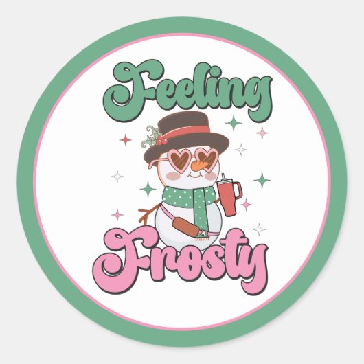 Gevoel van Vorst Retro Sneeuwman Ronde Sticker (Voorkant)