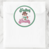 Gevoel van Vorst Retro Sneeuwman Ronde Sticker (Tas)