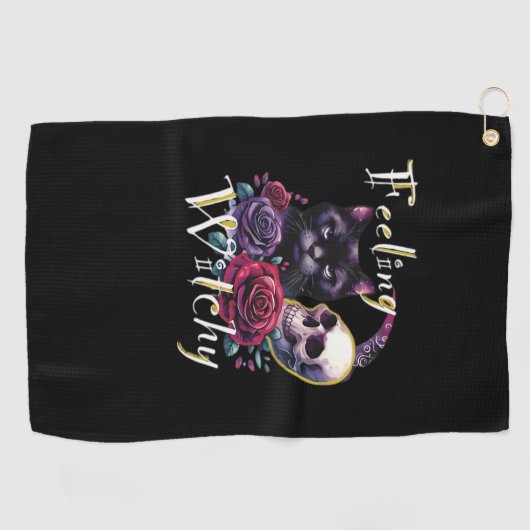 Gevoel Witchy Black Cat Classic T-shirt Golfhanddoek (Horizontaal)