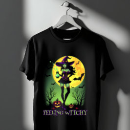 Gevoel Witchy Halloween Witch Volle Maan Bat Spook T-shirt