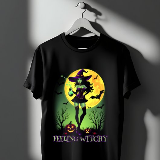 Gevoel Witchy Halloween Witch Volle Maan Bat Spook T-shirt