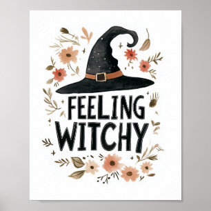 Gevoel Witchy Witch Pet Waterverf Halloween Poster