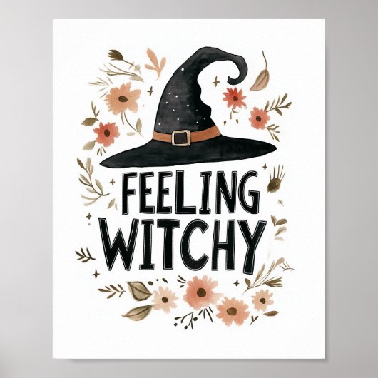 Gevoel Witchy Witch Pet Waterverf Halloween Poster (Voorkant)