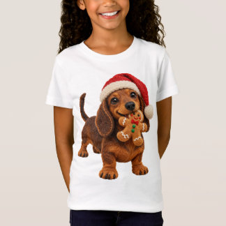 Gevoelde Daschund Kerst Puppy met Gemberkoek T-shirt