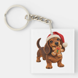 Gevoelde Daschund Kerst Puppy met Peperkoek Sleutelhanger