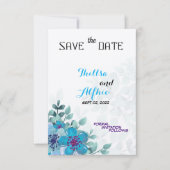 Gevoelde Ecru Papier Blauwe Bloem Bloem Bewaar de  Save The Date (Voorkant)