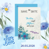 Gevoelde Ecru Papier Blauwe Bloem Bloem Bewaar de Save The Date