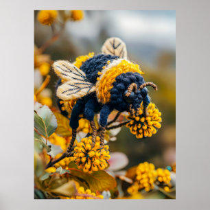 Gevoelde hommel op bloeiende bloemen poster