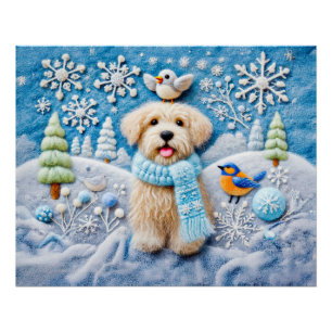 Gevoelde Hond in Besneeuwd Winterlandschap Perfect Poster