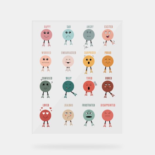 Gevoelens Emoties Gezichten Grafiek School Counsel Acryl Bord (Voorkant)