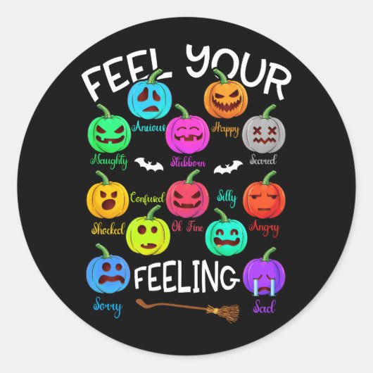 Gevoelens Pompoenen Halloween Mental Health Voel j Ronde Sticker (Voorkant)