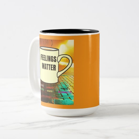 GEVOELENS ZIJN BELANGRIJK MOK! TWEEKLEURIGE KOFFIEMOK (Voorkant links)