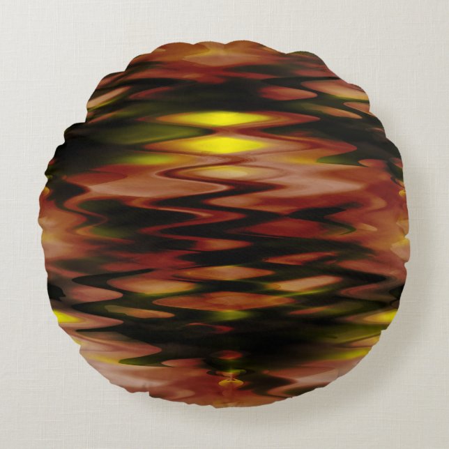 Gevoelig geel onder bruin vormende abstracte zigza rond kussen (Voorkant)