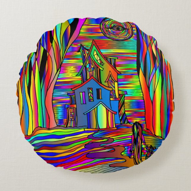 Gevoelige Abstracte, kleurrijke gordelglas Rond Kussen (Voorkant)